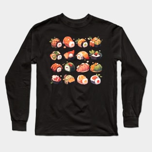 Cute Sushi Anime Food Pixel Art Long Sleeve T-Shirt